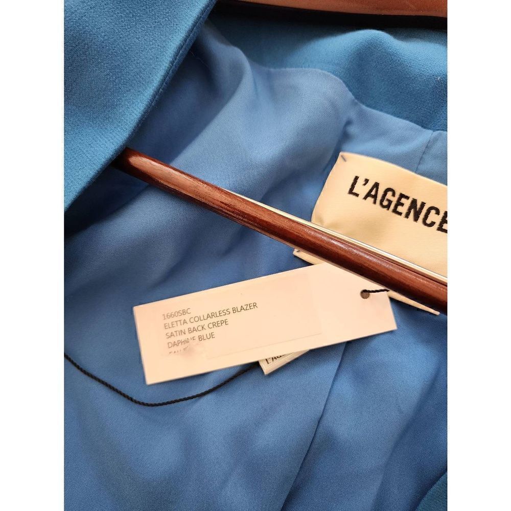 L'AGENCE Elleta collarless blazer Daphne blue size 2 NWT satin crepe - Picture 5 of 11